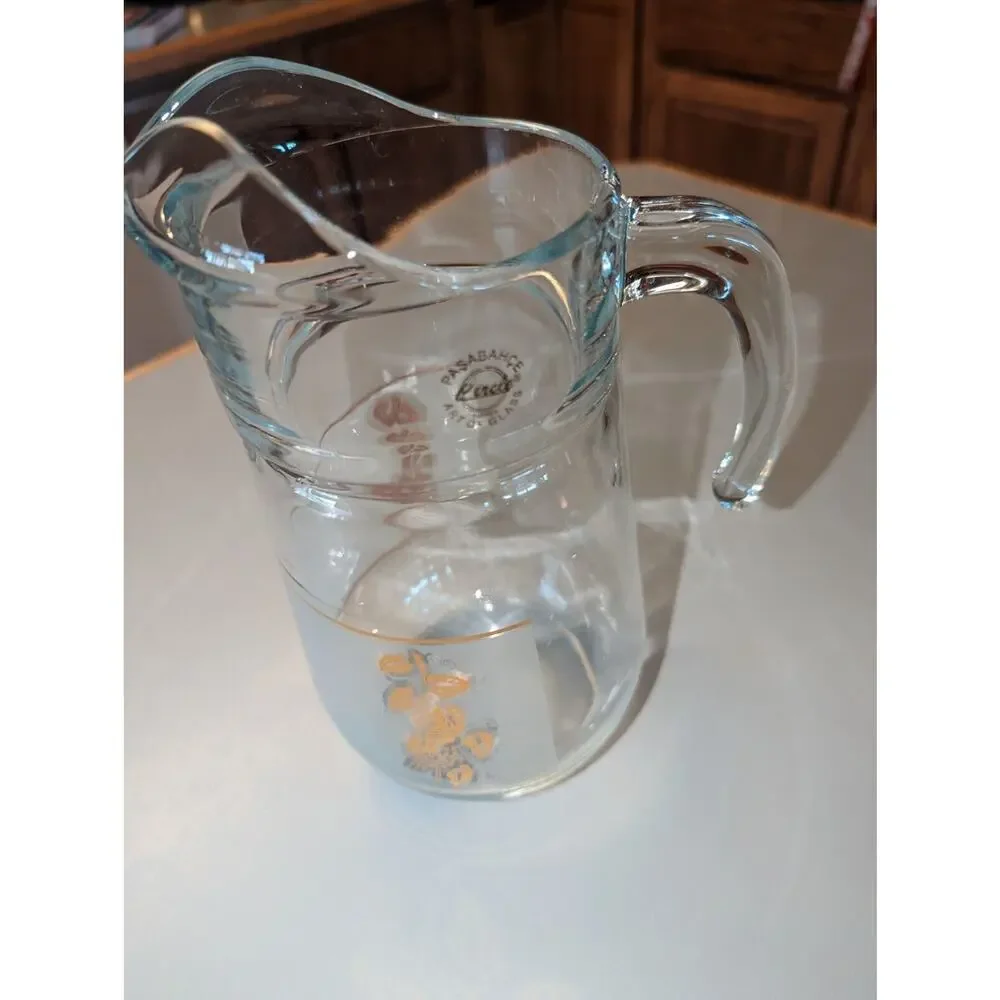 MCM Frosted Glass Gold Leaf Pitcher Pasabahce Turkey Art of Glass‎ Circle